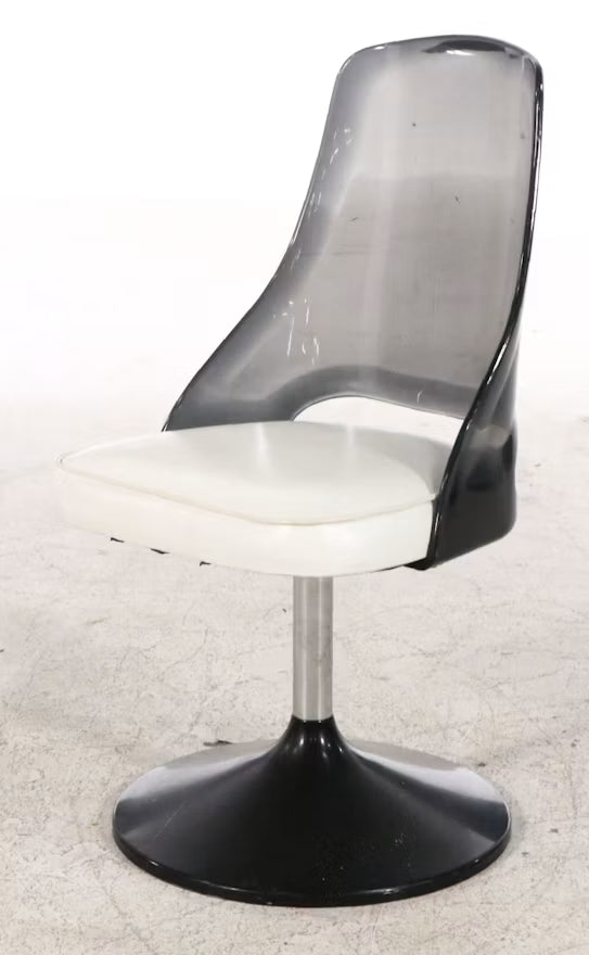 Mid-Century Space Age Smoked Lucite Swivel Side Chair shown in the product listing