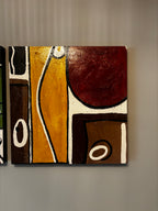 Pair of Mid-Century Modern Geometric Acrylic Canvas Paintings