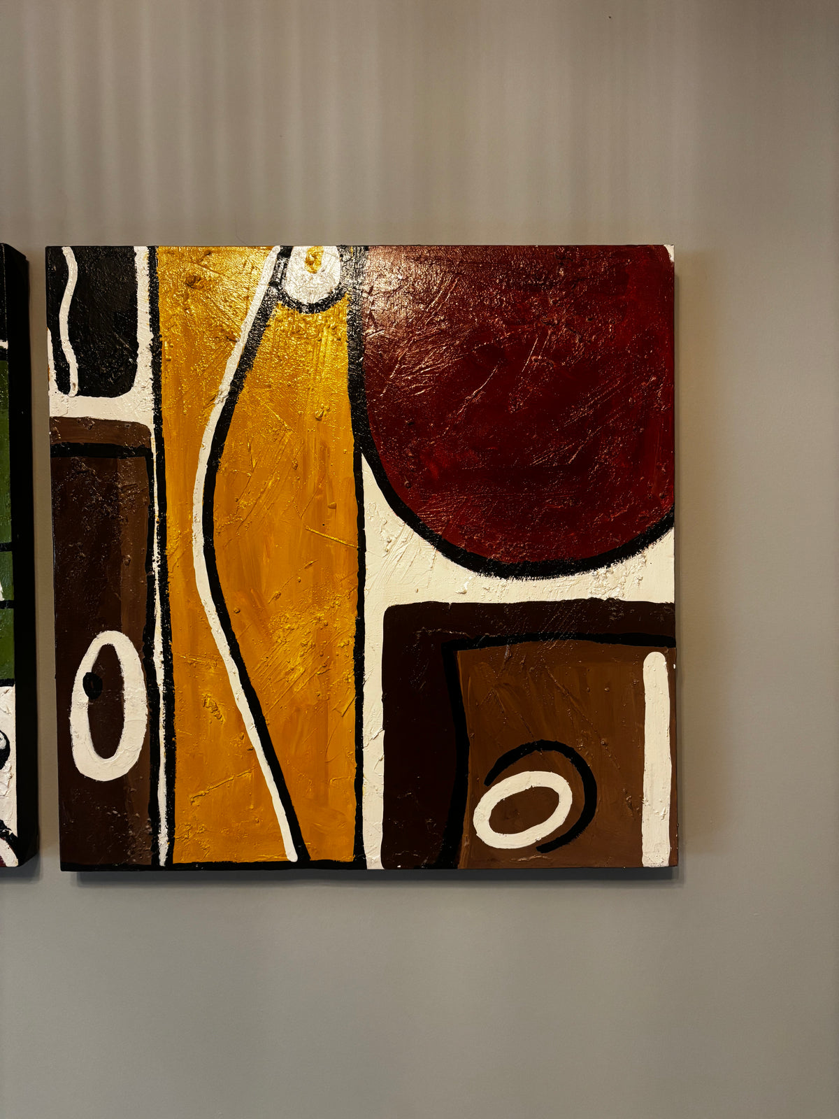 Pair of Mid-Century Modern Geometric Acrylic Canvas Paintings