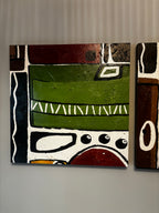 Pair of Mid-Century Modern Geometric Acrylic Canvas Paintings