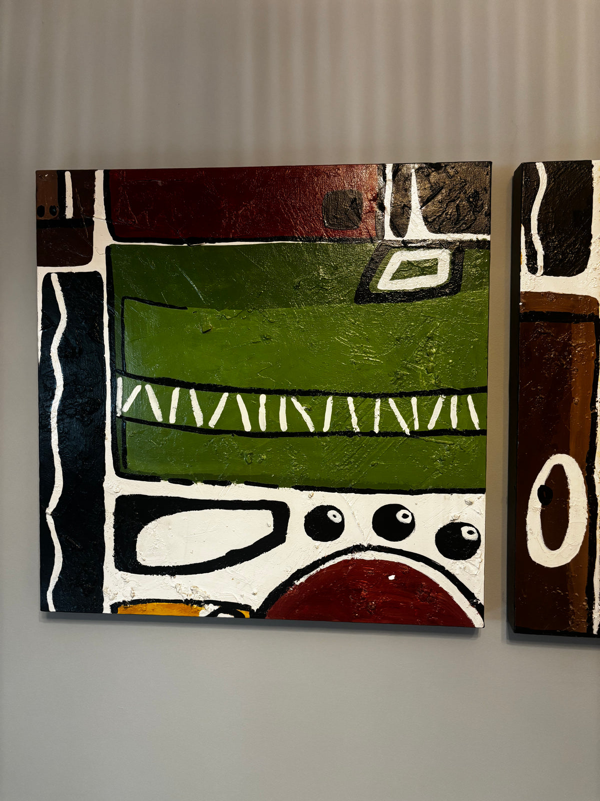 Pair of Mid-Century Modern Geometric Acrylic Canvas Paintings
