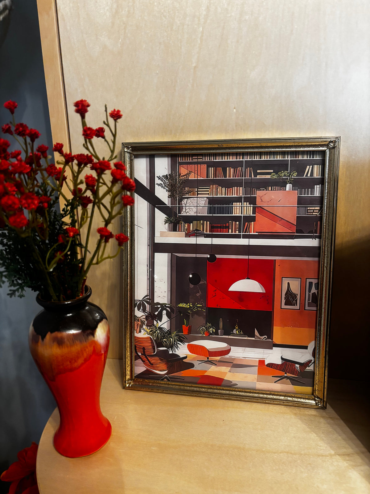 Mid-Century Modern Architectural Canvas Art in Brown and Bronze Frame, 8 x 10 by Soho Kitty