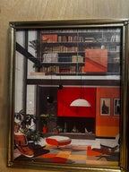 Mid-Century Modern Architectural Canvas Art in Brown and Bronze Frame, 8 x 10
