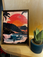 California Surfing Sunset Canvas Art, 8 x 10 by Soho Kitty