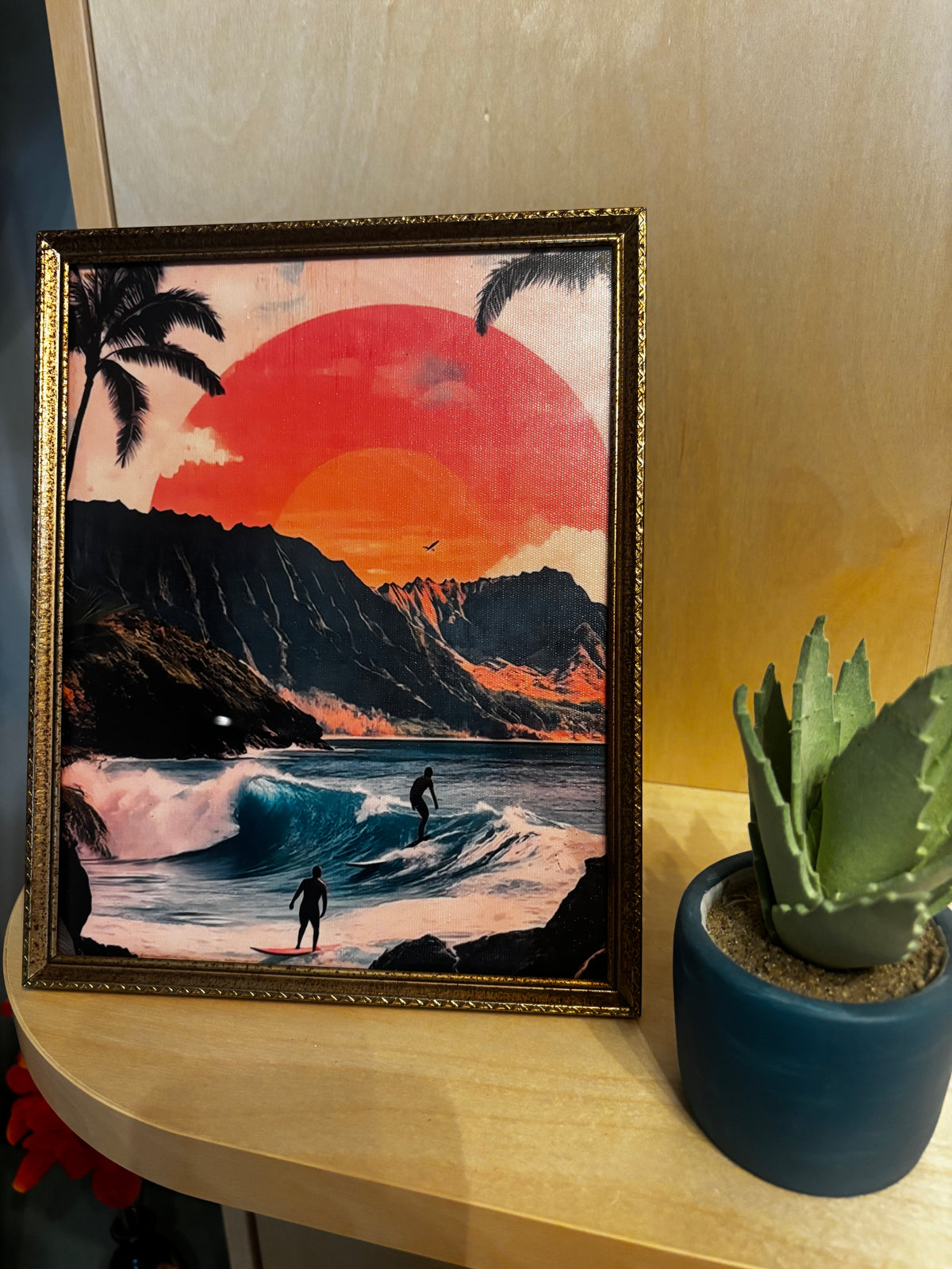 California Surfing Sunset Canvas Art, 8 x 10 by Soho Kitty