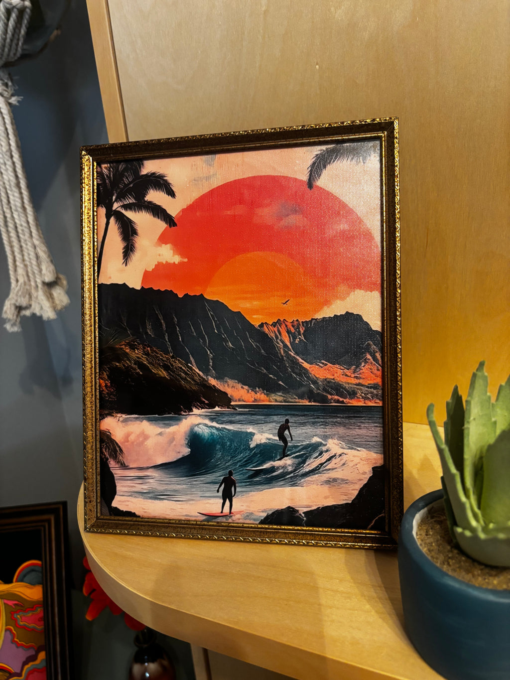 California Surfing Sunset Canvas Art, 8 x 10