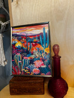 Western Desert Sunset and Cactus Canvas Art in Vintage Gold Frame