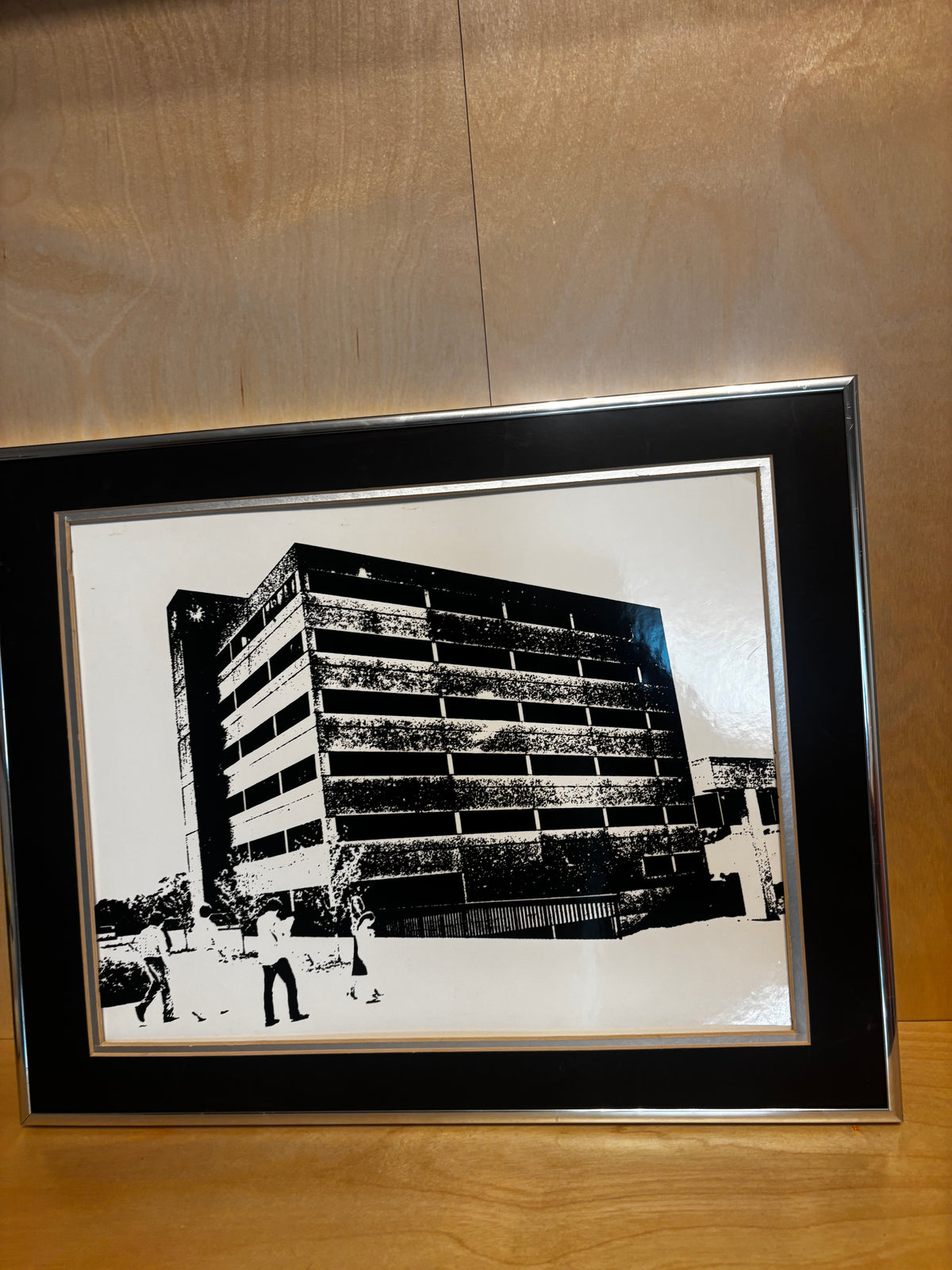 Mid-Century Modern Architectural Black and White Print in Brushed Metal Frame, 17 x 13.5 by Soho Kitty
