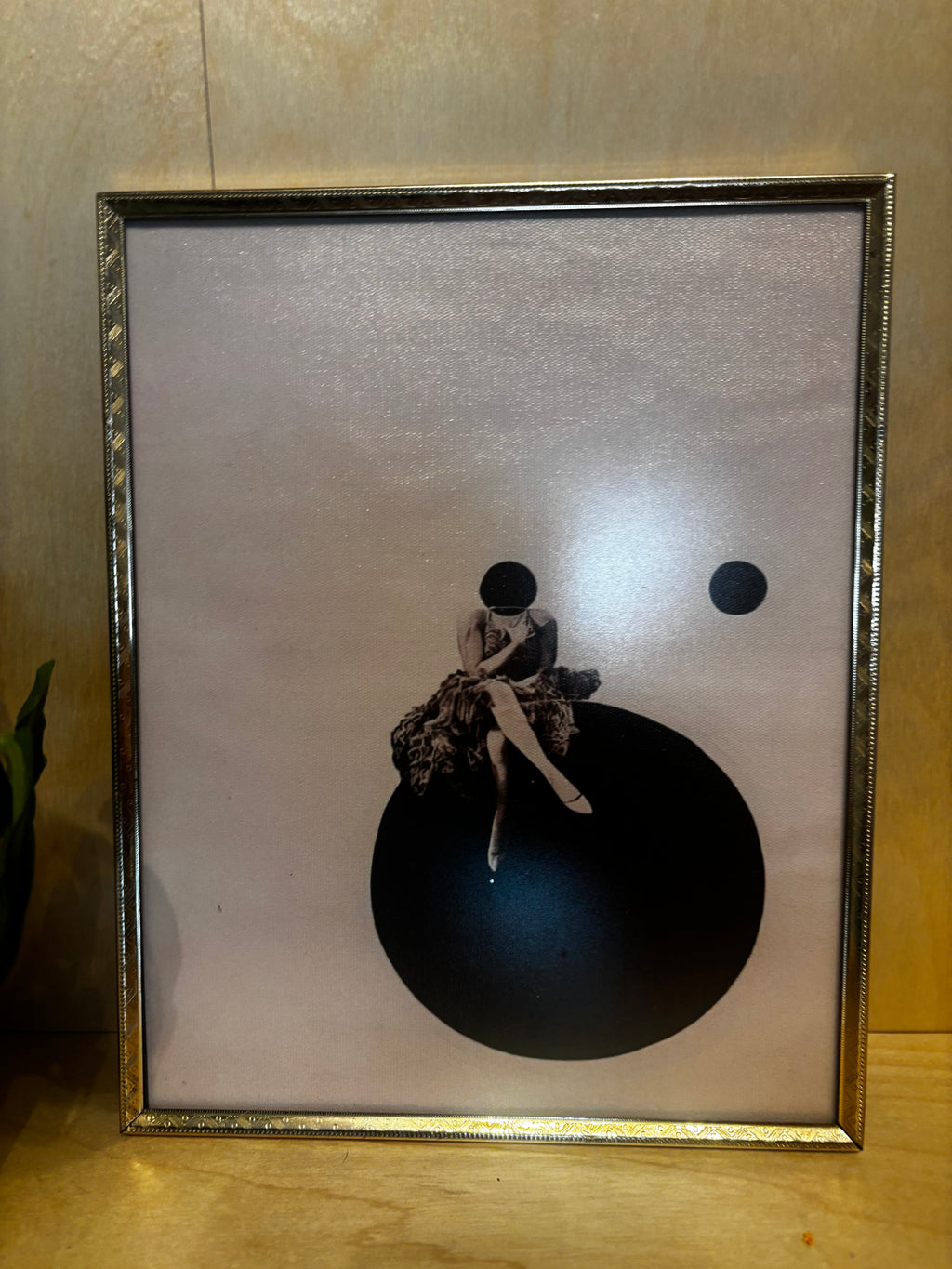 Minimalist Black and Cream Abstract Canvas Art in Vintage Gold Metal Frame by Soho Kitty