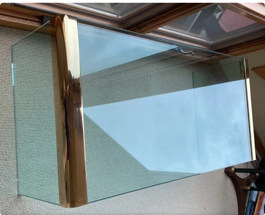 Leon Rosen for Pace Collection Waterfall Glass Console Table | Bronze & Emerald Glass | Mid-Century Modern