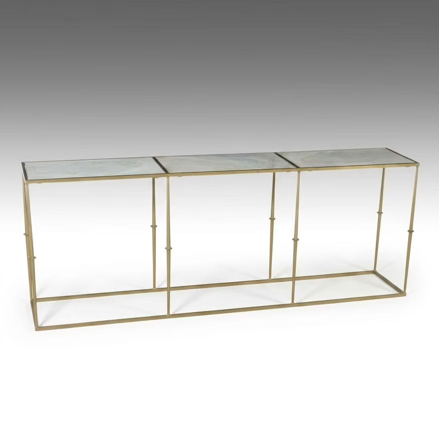 Contemporary Brass-Finished Faux Marble Console Table shown in the product listing