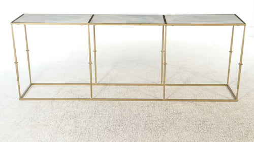 Contemporary Brass-Finished Faux Marble Console Table