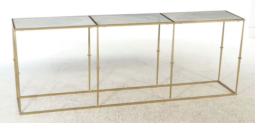 Contemporary Brass-Finished Faux Marble Console Table