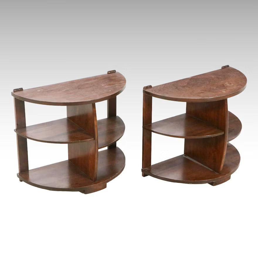 Pair of Dark Wood Demilune Tiered Side Tables shown in the product listing
