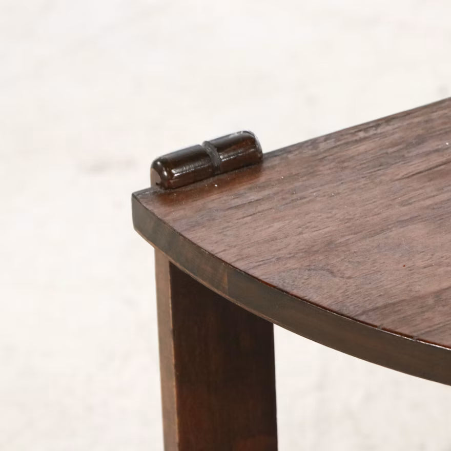 Pair of Dark Wood Demilune Tiered Side Tables