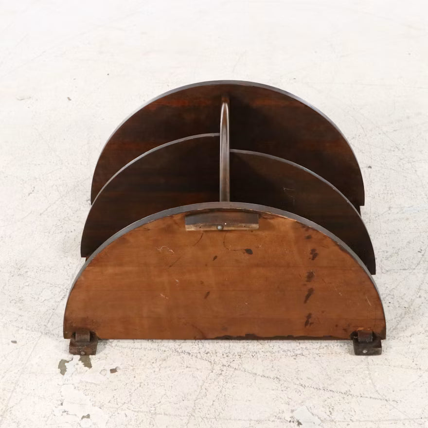 Pair of Dark Wood Demilune Tiered Side Tables