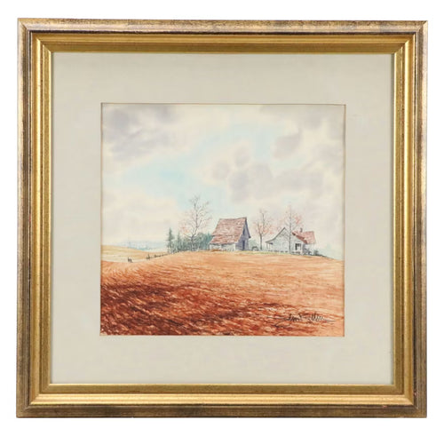 Autumnal Homestead Landscape Watercolor, 1981 shown in the product listing