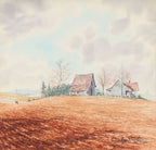 Autumnal Homestead Landscape Watercolor, 1981
