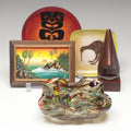 Enameled Kiwi Dish, Seascape Painting and Decorative Accent Set shown in the product listing