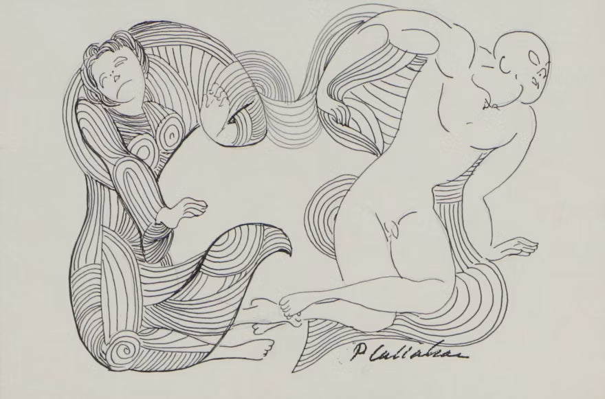 Phillip Callahan Abstracted Figures Ink and Graphite Drawing