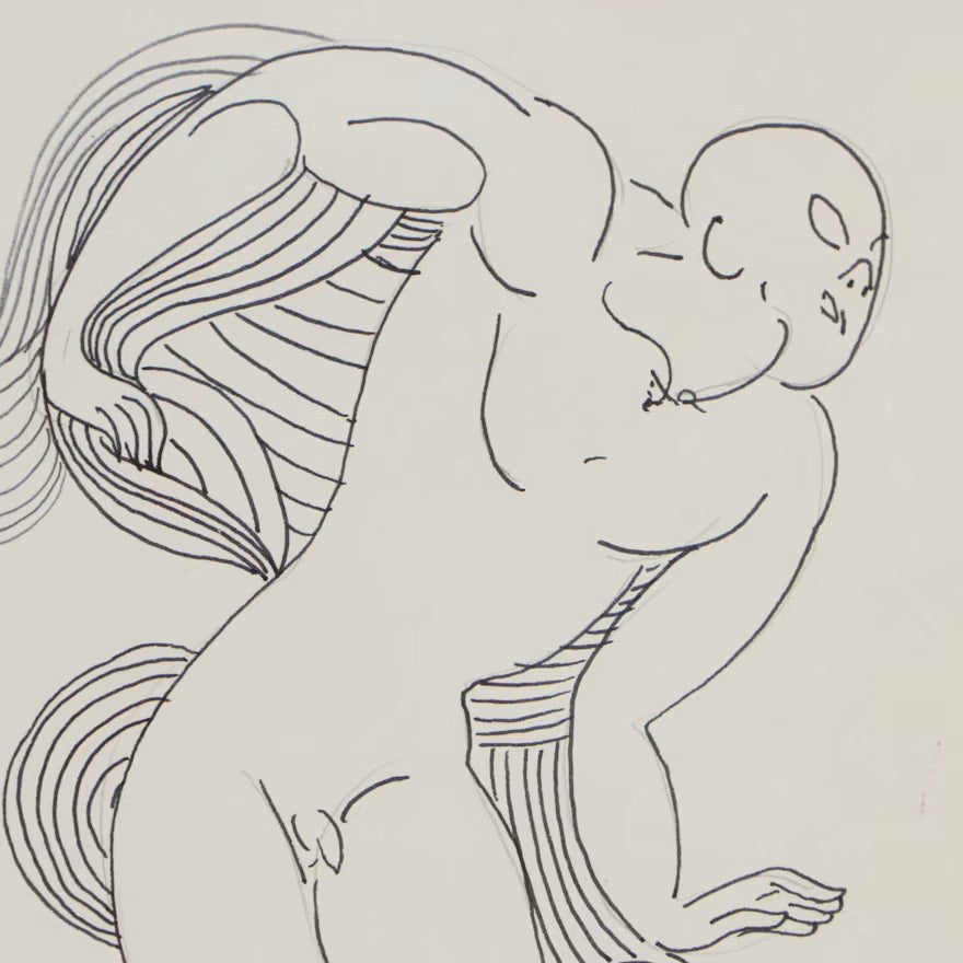 Phillip Callahan Abstracted Figures Ink and Graphite Drawing