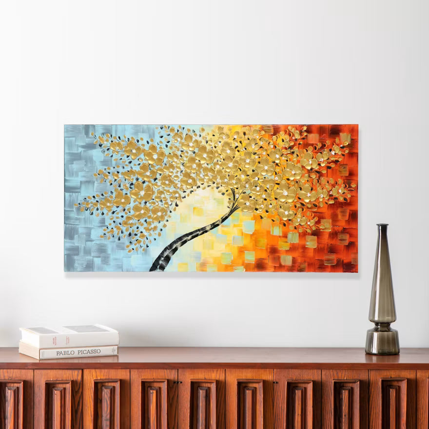 Contemporary Stylized Flowering Tree Acrylic Painting