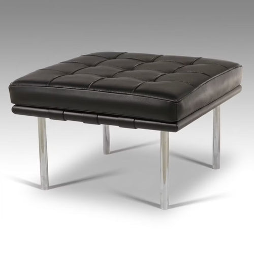 Barcelona-Style Black Leather and Chrome Ottoman shown in the product listing