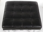 Barcelona-Style Black Leather and Chrome Ottoman