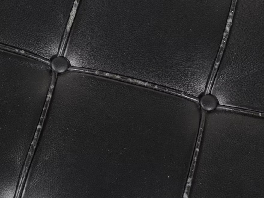 Barcelona-Style Black Leather and Chrome Ottoman