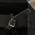 Barcelona-Style Black Leather and Chrome Ottoman