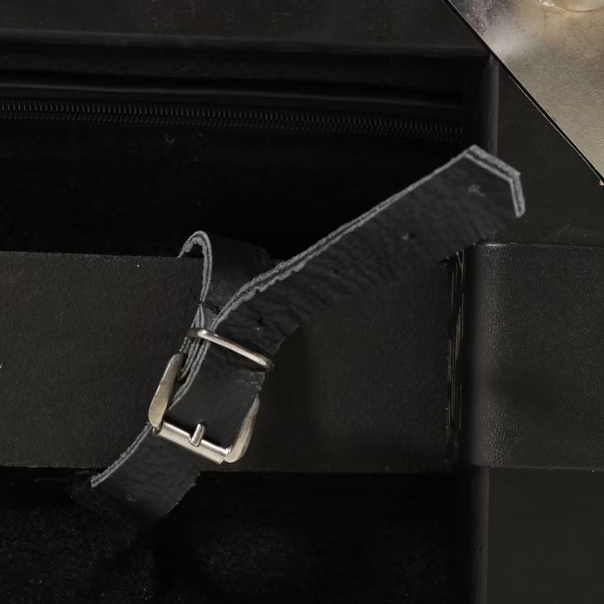 Barcelona-Style Black Leather and Chrome Ottoman