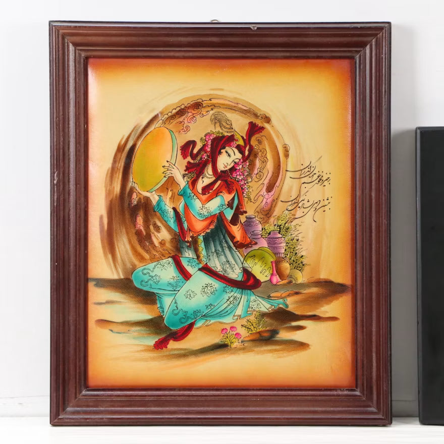 Persian-Style Hand-Colored Relief Prints and Iranian Marquetry Panel