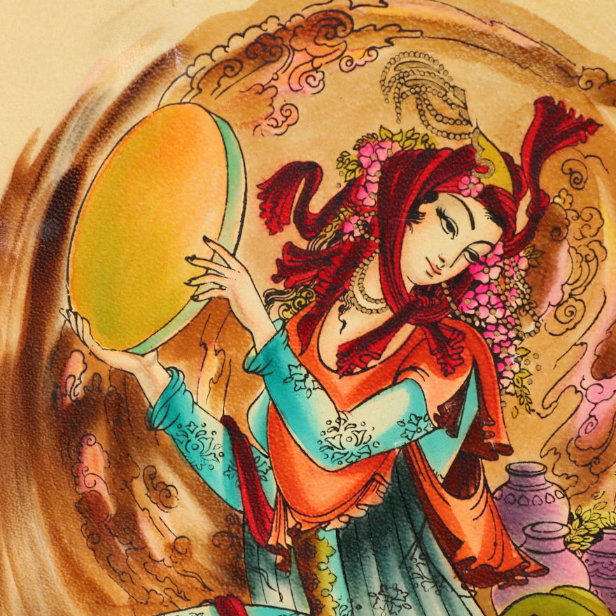 Persian-Style Hand-Colored Relief Prints and Iranian Marquetry Panel