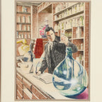 Attributed to Roger Descombes Pharmacist Mixed Media Illustration