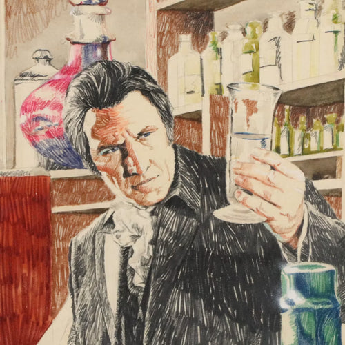 Attributed to Roger Descombes Pharmacist Mixed Media Illustration