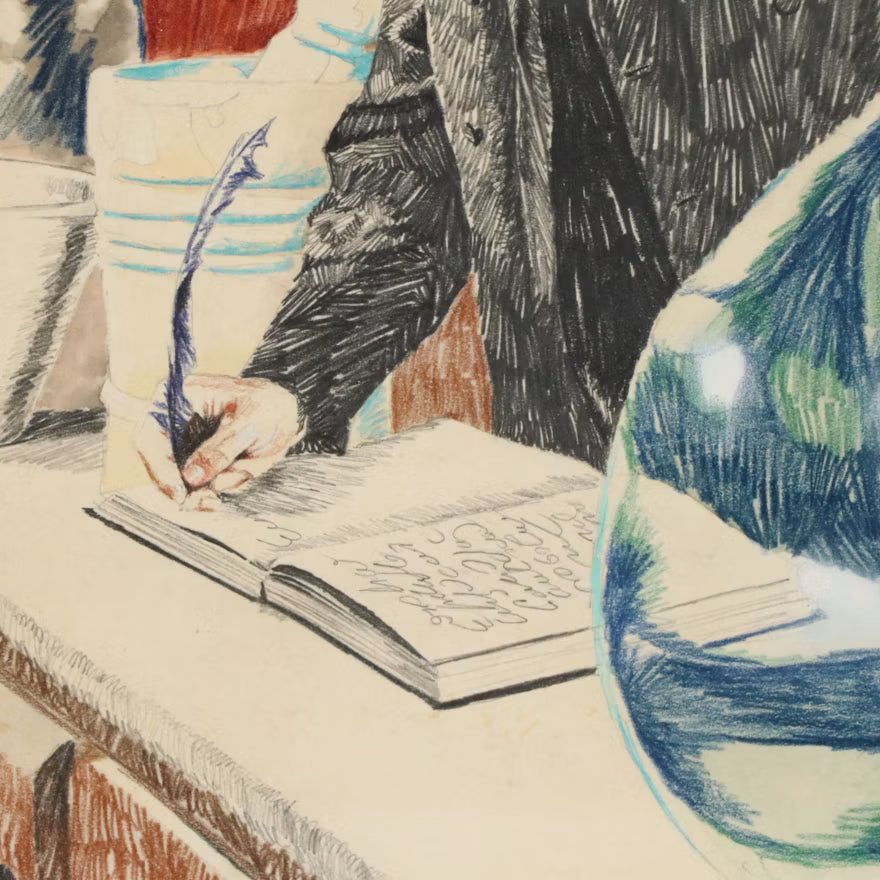 Attributed to Roger Descombes Pharmacist Mixed Media Illustration