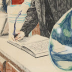 Attributed to Roger Descombes Pharmacist Mixed Media Illustration