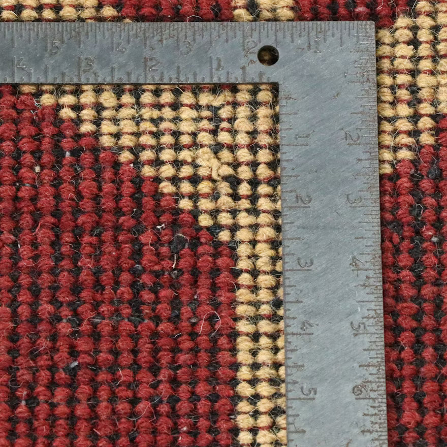 Hand-Knotted Indian Red and Beige Chevron Wool Area Rug, 8 x 10