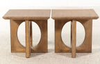 Pair of postmodern wood side tables with geometric design and contemporary styling