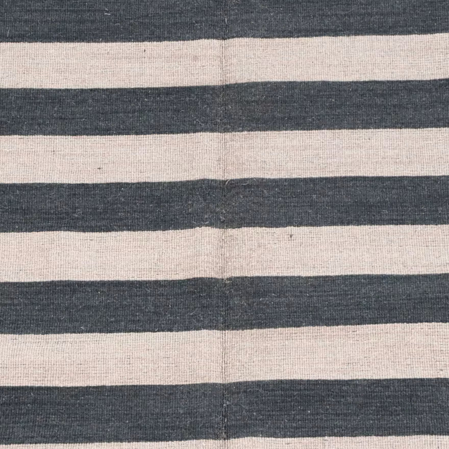 Handwoven Indian Charcoal and Ivory Striped Wool Area Rug, 8 x 10 shown in the product listing