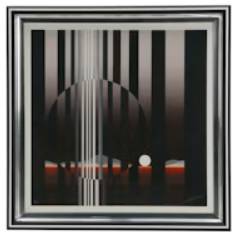 Framed Patrice Breteau Altitude IV Op Art serigraph featuring geometric abstract forms and optical illusion design, circa 1979